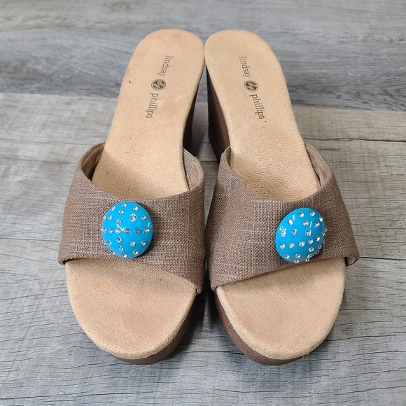 Lindsay Phillips open toe wedge sandal Size 9.5 - Picture 2 of 10